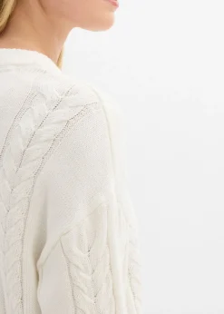 bonprix bonprix Vestido de punto de algodón puro Blanco lana
