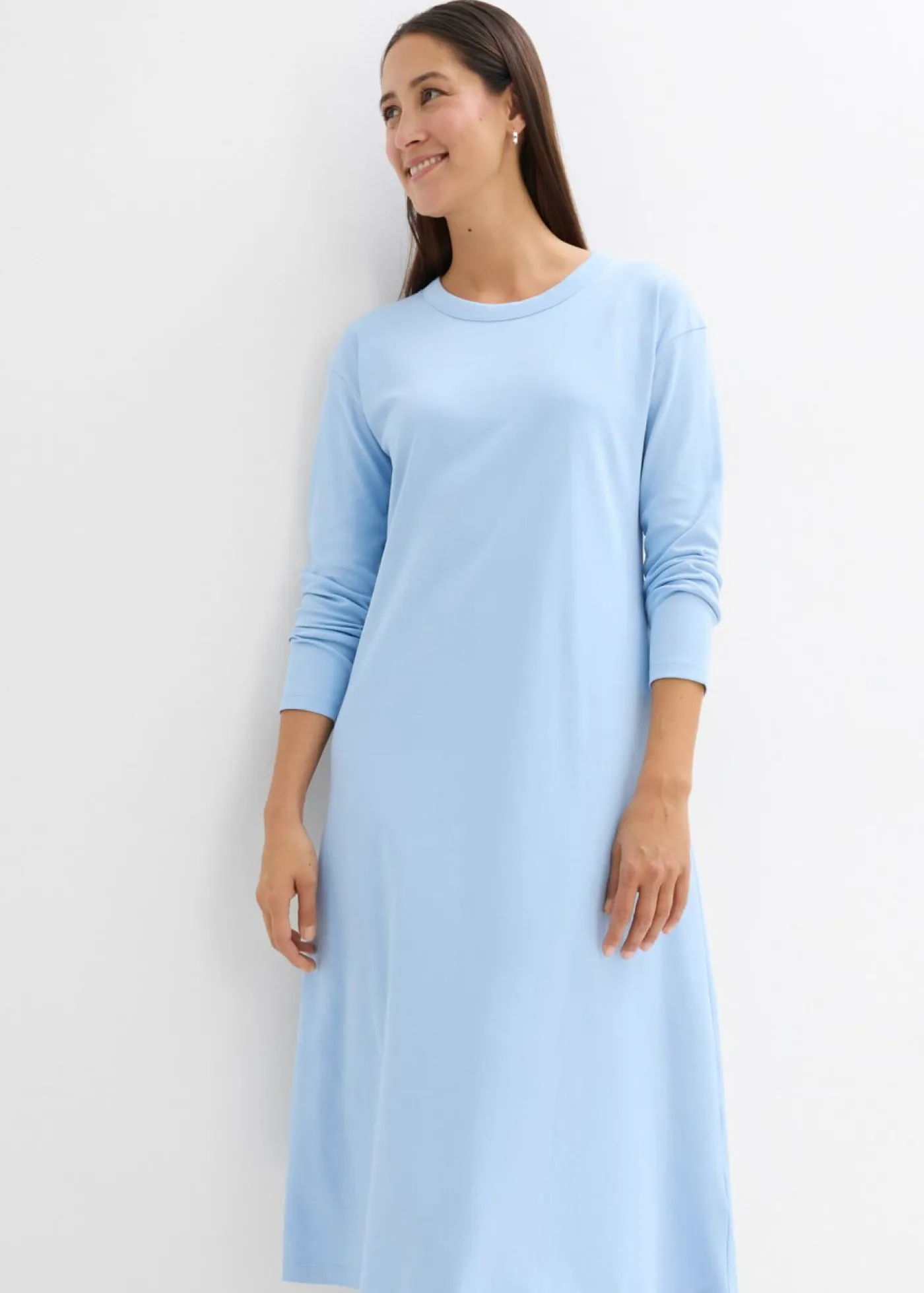 bonprix bonprix Vestido de punto de algodón orgánico puro pesado Azul claro Clearance