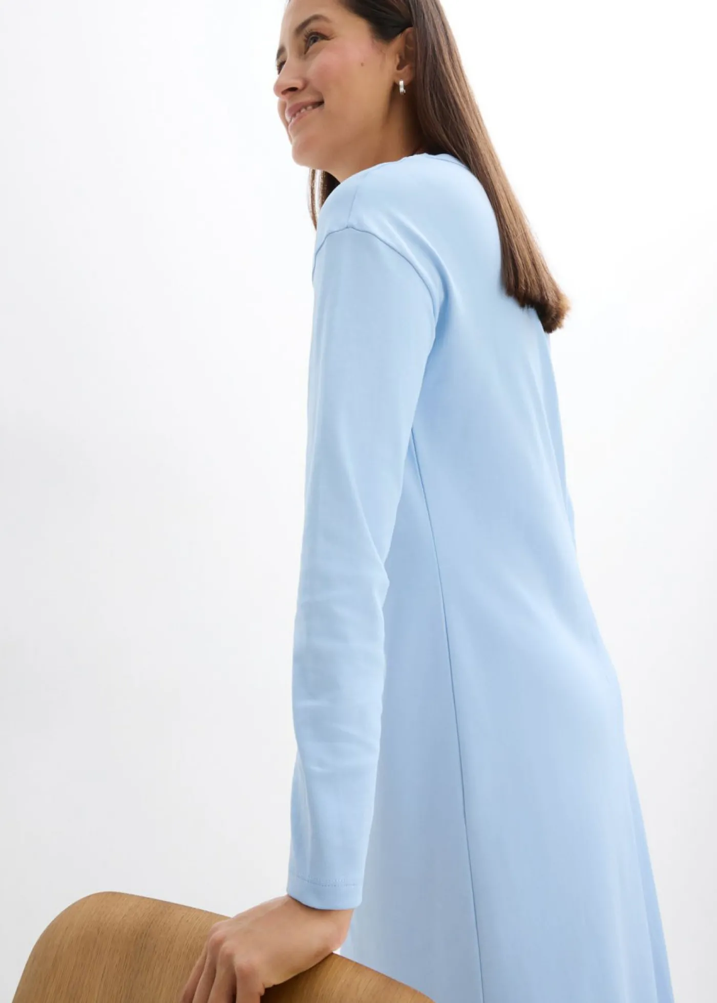 bonprix bonprix Vestido de punto de algodón orgánico puro pesado Azul claro Clearance
