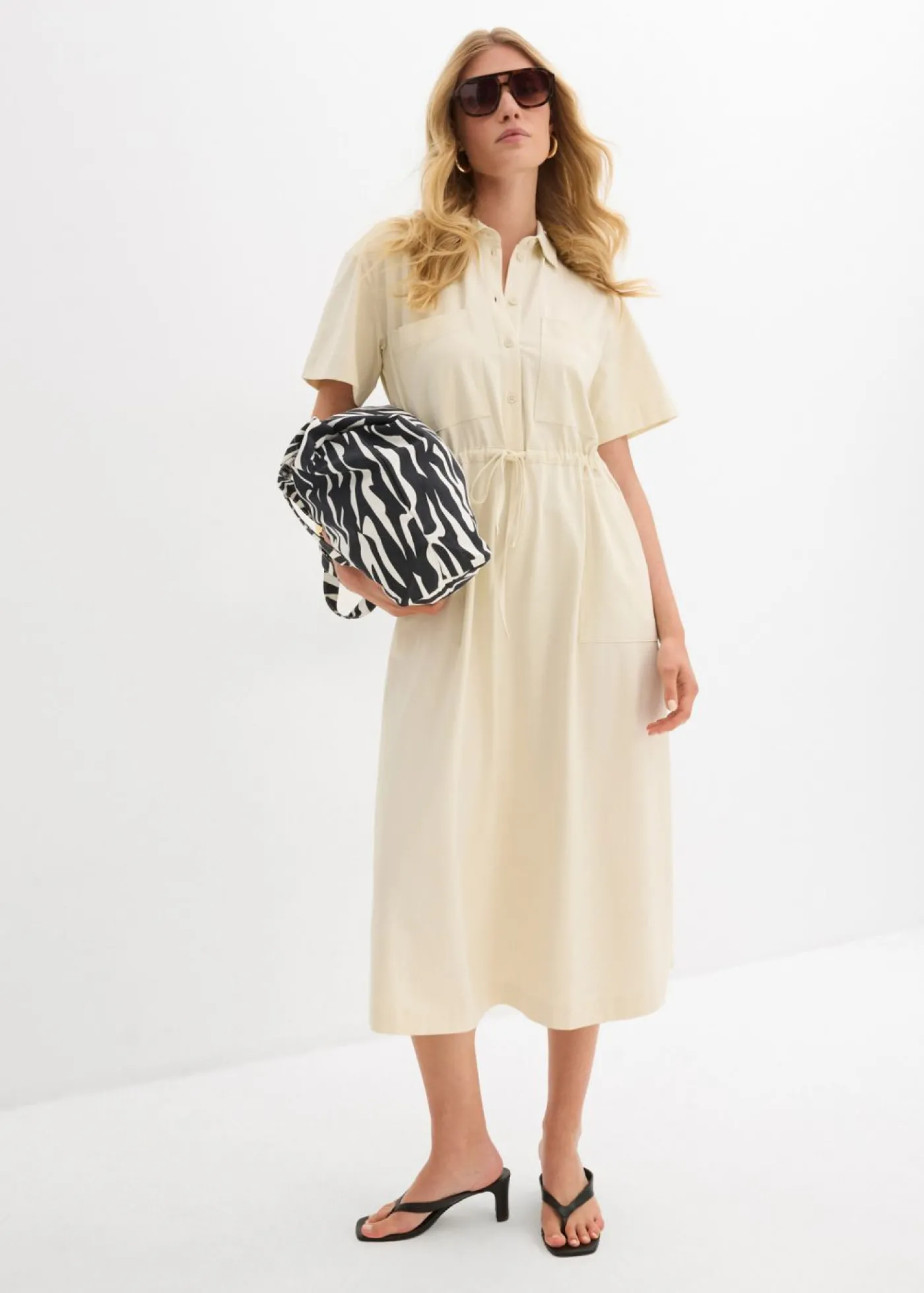 bonprix bonprix Vestido de punto de algodón elástico Crudo Discount
