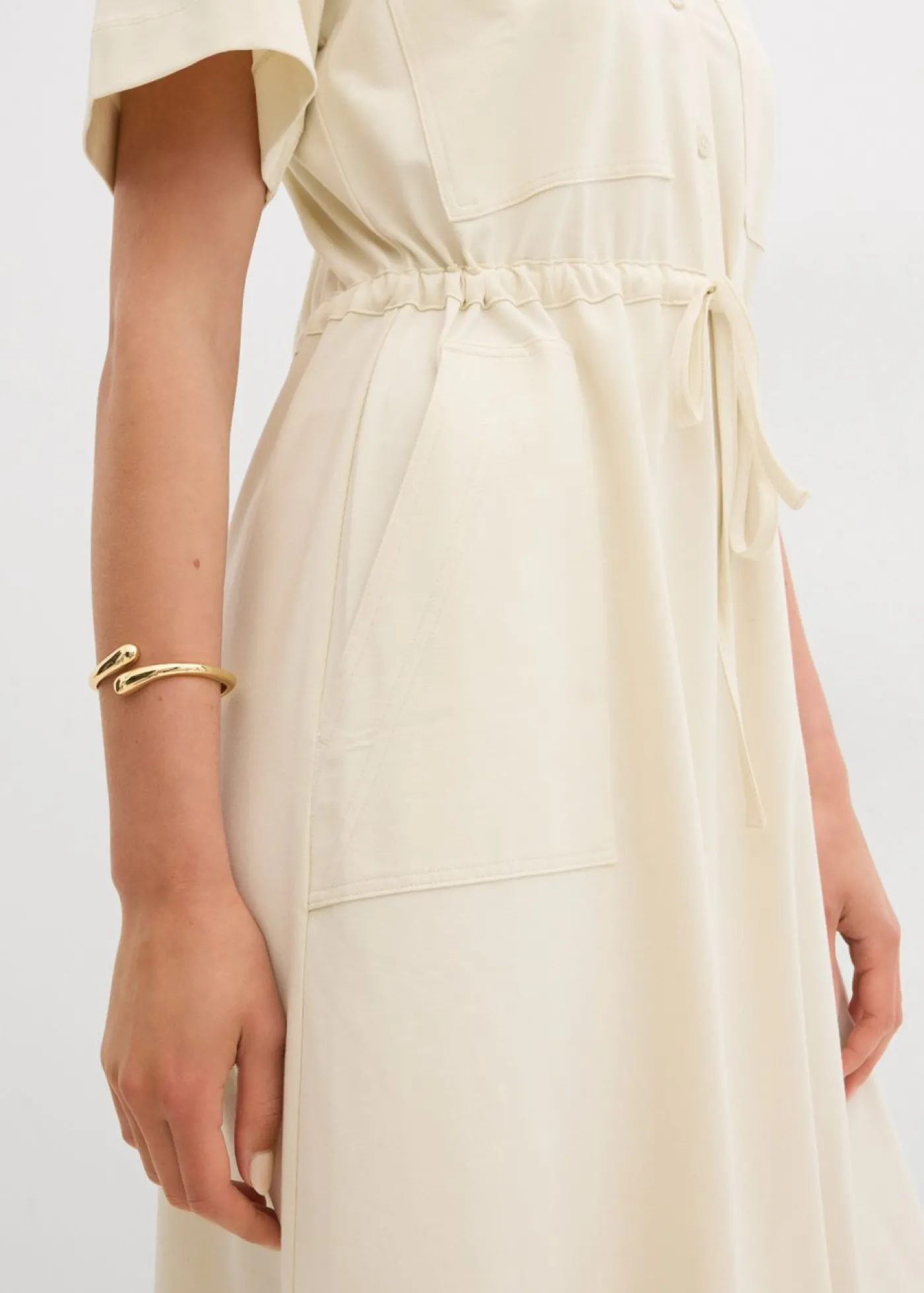 bonprix bonprix Vestido de punto de algodón elástico Crudo Discount