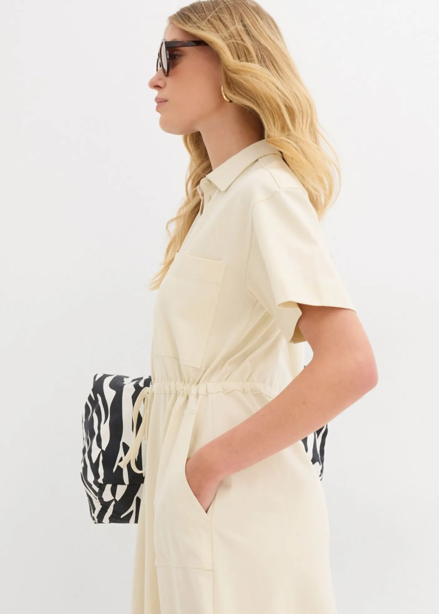 bonprix bonprix Vestido de punto de algodón elástico Crudo Discount