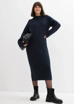 bonprix bonprix Vestido de punto de canalé Azul marino