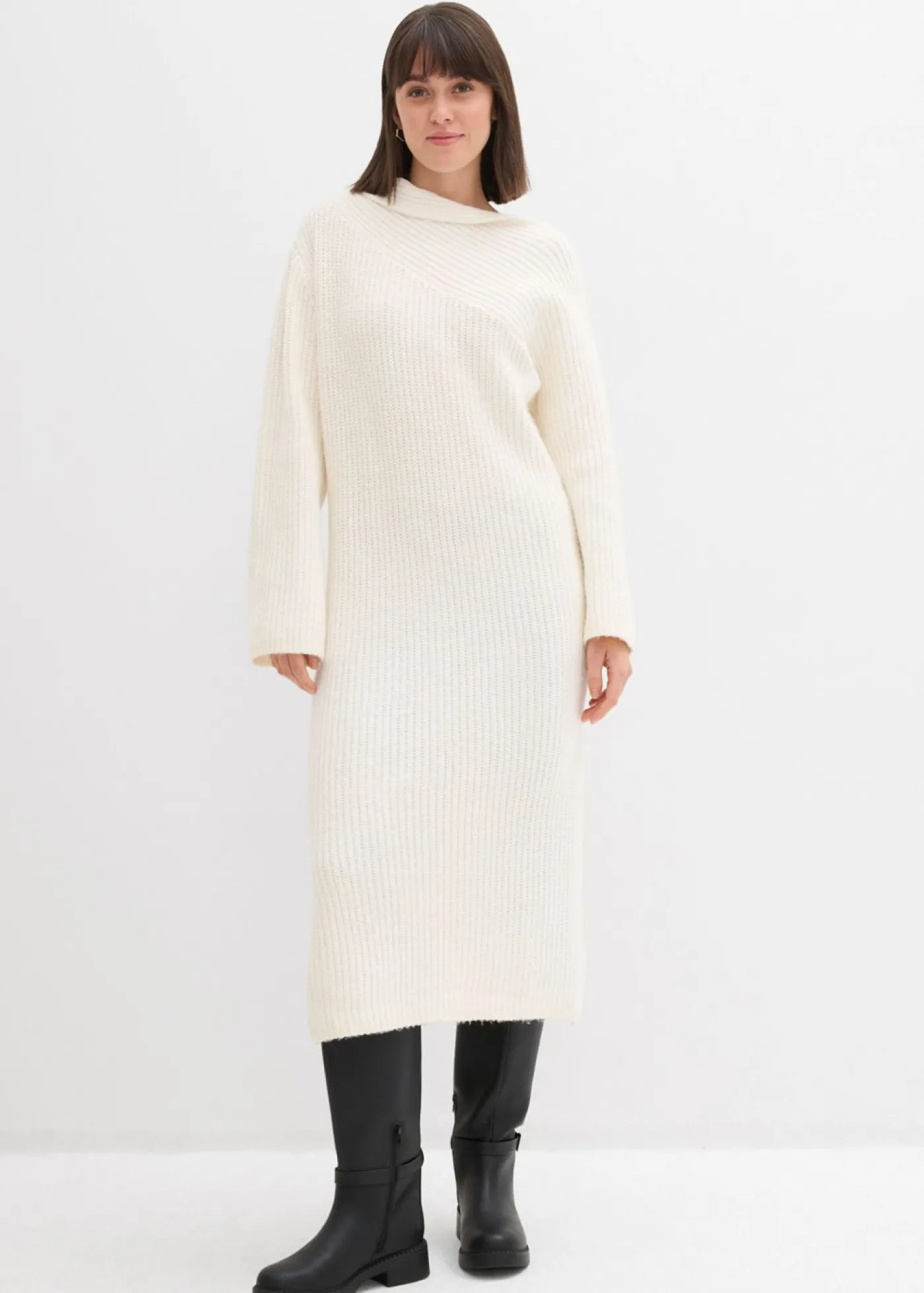 bonprix bonprix Vestido de punto de canalé blanco perla Online