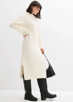 bonprix bonprix Vestido de punto de canalé blanco perla Online