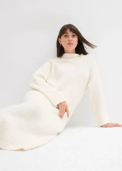 bonprix bonprix Vestido de punto de canalé blanco perla Online