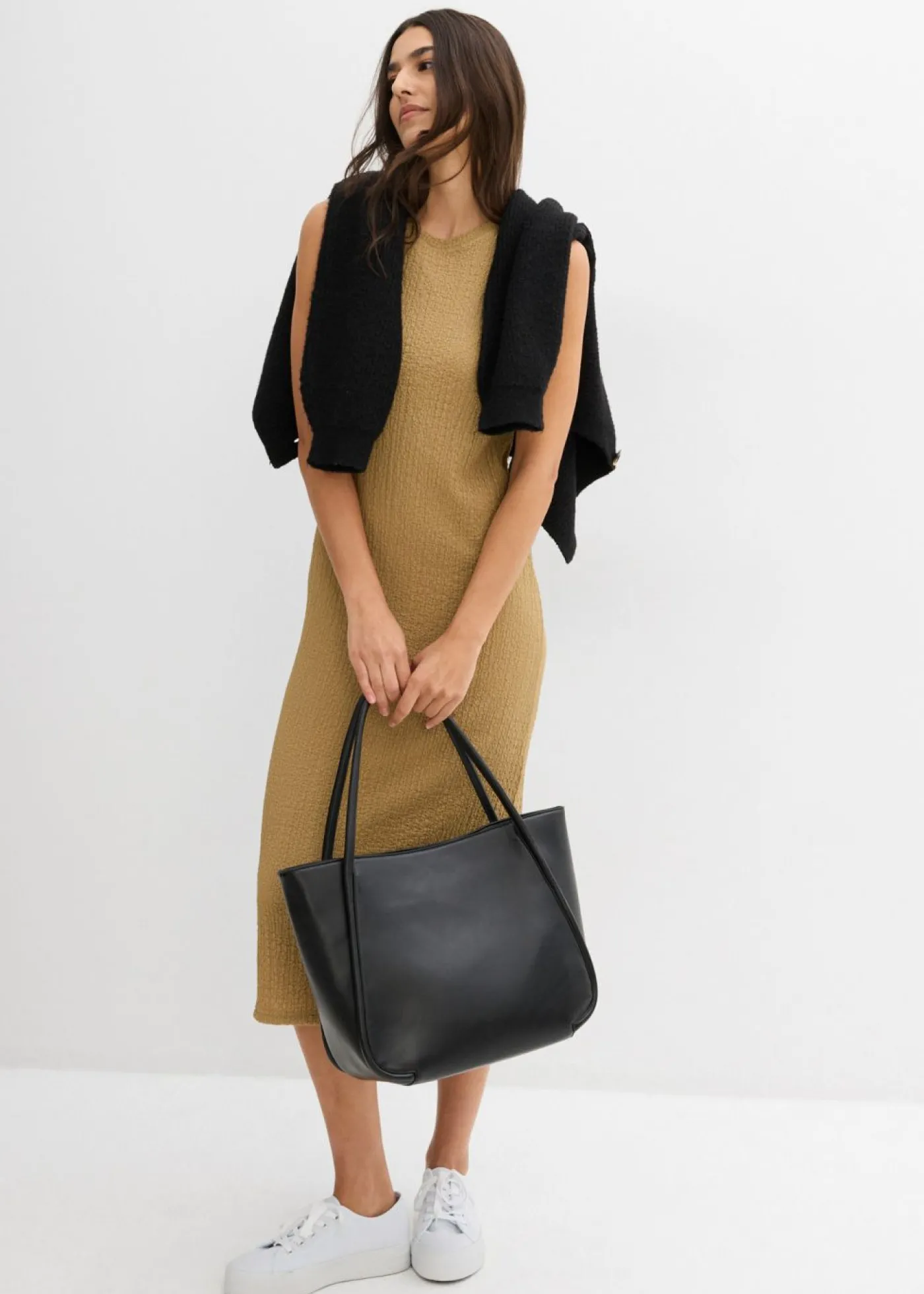 bonprix bonprix Vestido de punto de crepé oliva pálido Discount