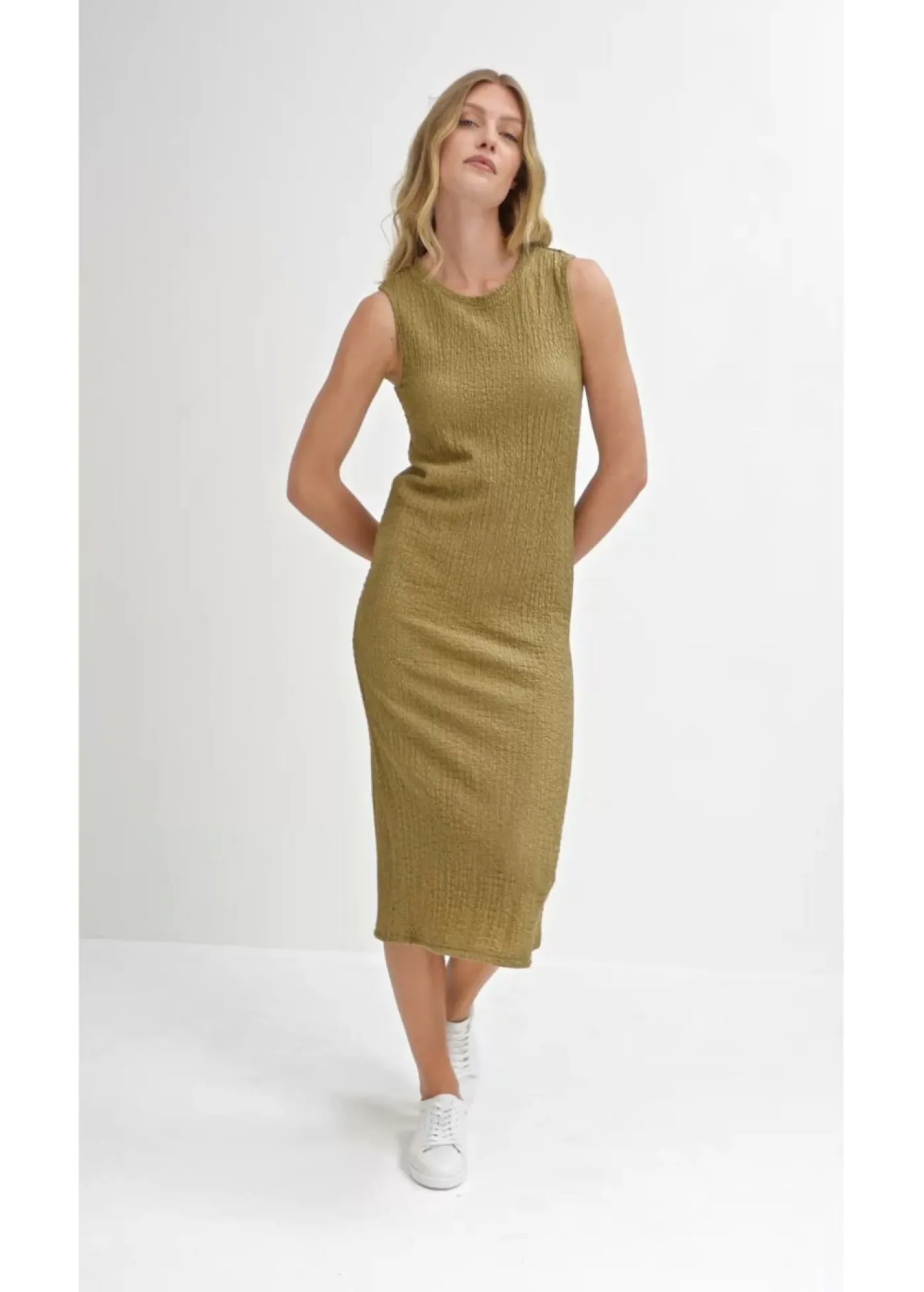 bonprix bonprix Vestido de punto de crepé oliva pálido Discount