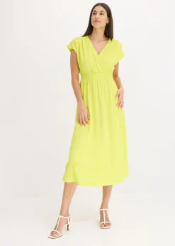 bonprix bonprix Vestido de punto de crepé ligero Amarillo cítrico New
