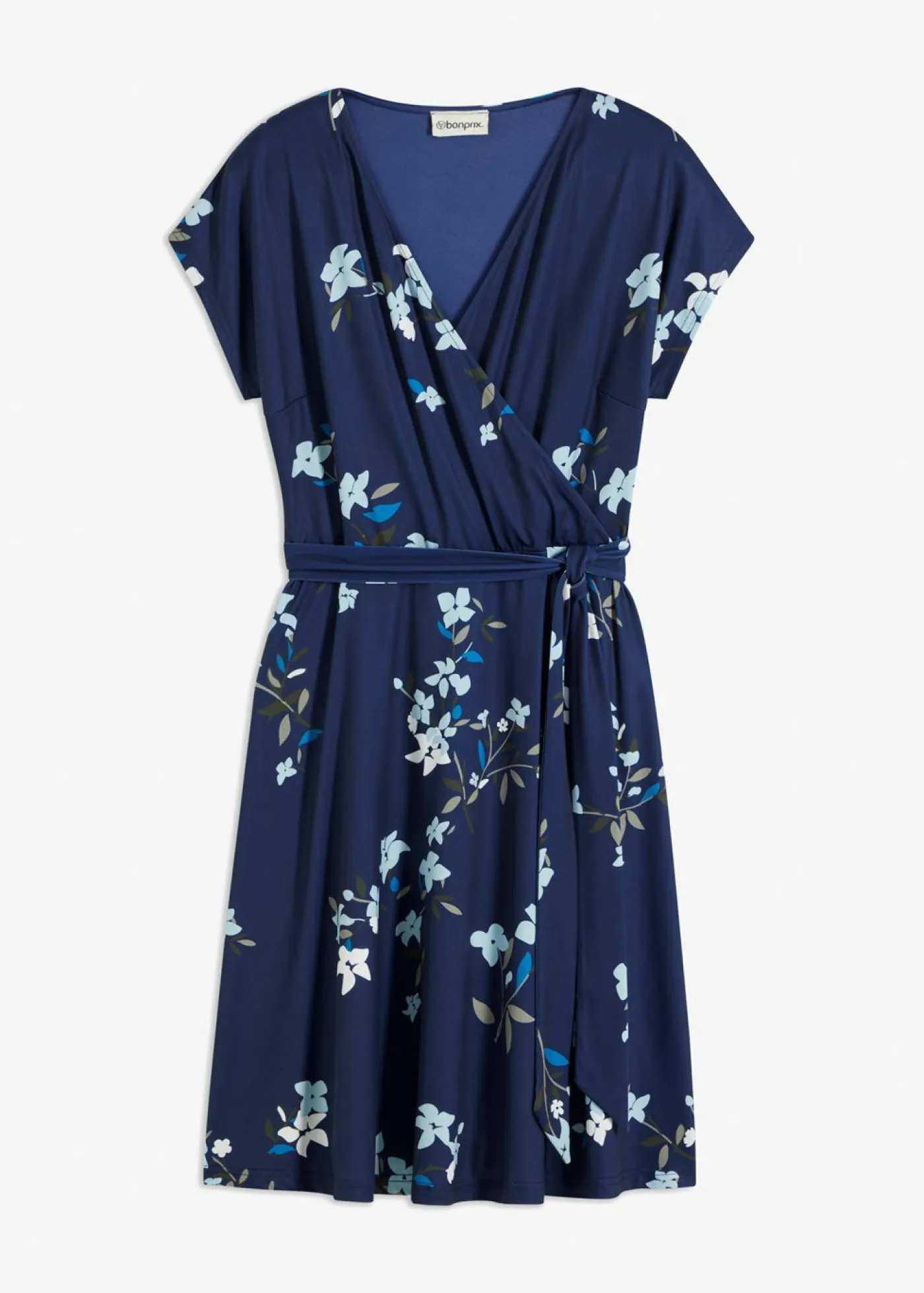 bonprix bonprix Vestido de punto de diseño cruzado Azul con flores Sale