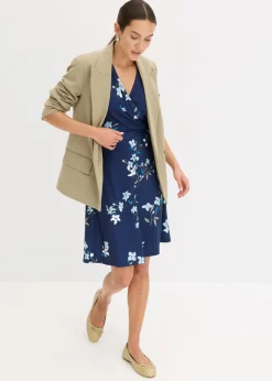 bonprix bonprix Vestido de punto de diseño cruzado Azul con flores Sale