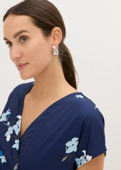 bonprix bonprix Vestido de punto de diseño cruzado Azul con flores Sale