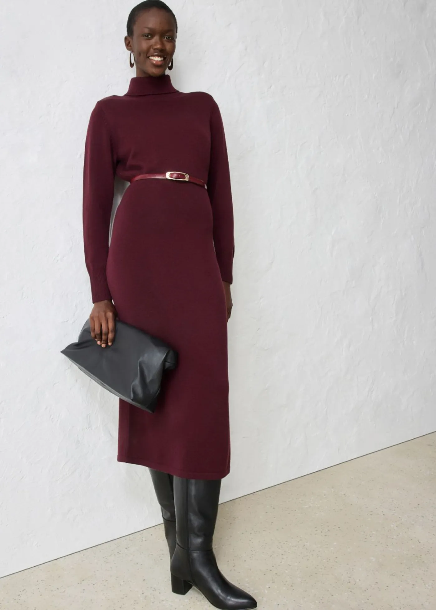 bonprix bonprix Vestido de punto de lana merina rojo burdeos Clearance