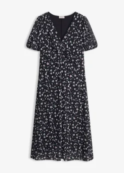 bonprix bonprix Vestido de punto de malla fina Negro de flores Hot