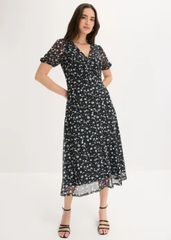 bonprix bonprix Vestido de punto de malla fina Negro de flores Hot