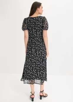 bonprix bonprix Vestido de punto de malla fina Negro de flores Hot