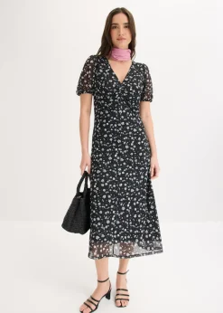 bonprix bonprix Vestido de punto de malla fina Negro de flores Hot