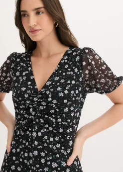 bonprix bonprix Vestido de punto de malla fina Negro de flores Hot