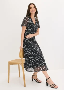 bonprix bonprix Vestido de punto de malla fina Negro de flores Hot