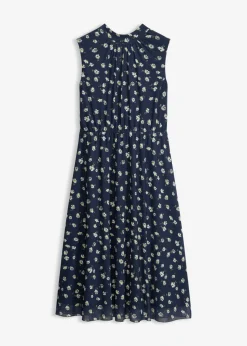bonprix bonprix Vestido de punto de malla fina azul marino con flores New