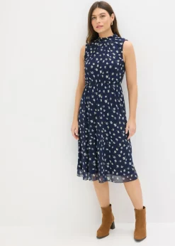 bonprix bonprix Vestido de punto de malla fina azul marino con flores New
