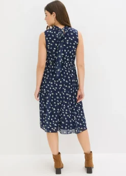 bonprix bonprix Vestido de punto de malla fina azul marino con flores New