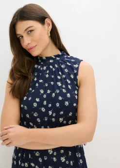 bonprix bonprix Vestido de punto de malla fina azul marino con flores New