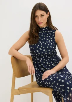 bonprix bonprix Vestido de punto de malla fina azul marino con flores New