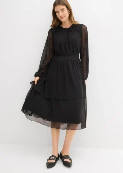bonprix bonprix Vestido de punto de malla fina Negro Sale