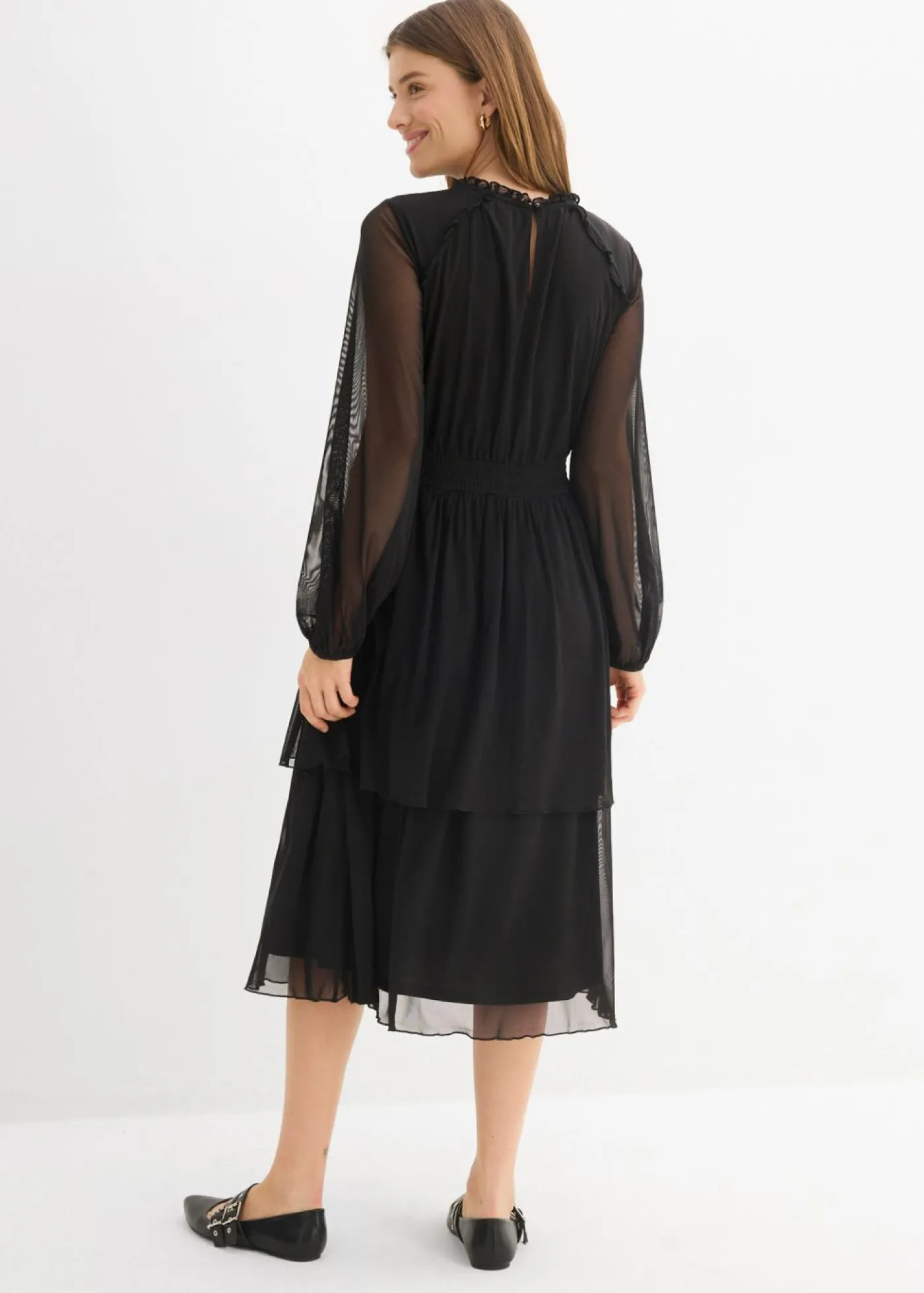 bonprix bonprix Vestido de punto de malla fina Negro Sale