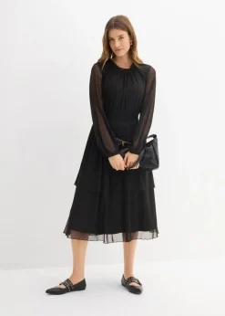 bonprix bonprix Vestido de punto de malla fina Negro Sale