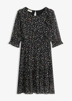 bonprix bonprix Vestido de punto de malla fina Negro con flores New