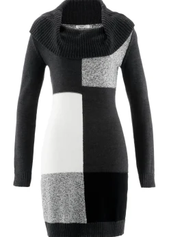 bonprix bonprix Vestido de punto de manga larga  hasta la rodilla antracita jaspeado gris claro jaspeado blanco lana negro Discount