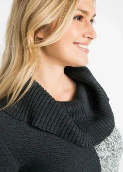 bonprix bonprix Vestido de punto de manga larga  hasta la rodilla antracita jaspeado gris claro jaspeado blanco lana negro Discount
