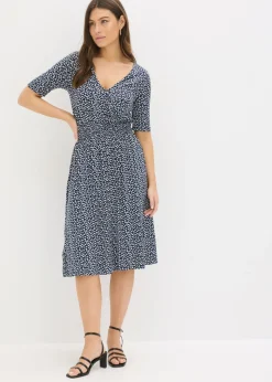 bonprix bonprix Vestido de punto de mezcla de viscosa Azul marino de flores Hot
