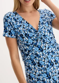 bonprix bonprix Vestido de punto de mezcla de viscosa Azul genciana de flores Hot