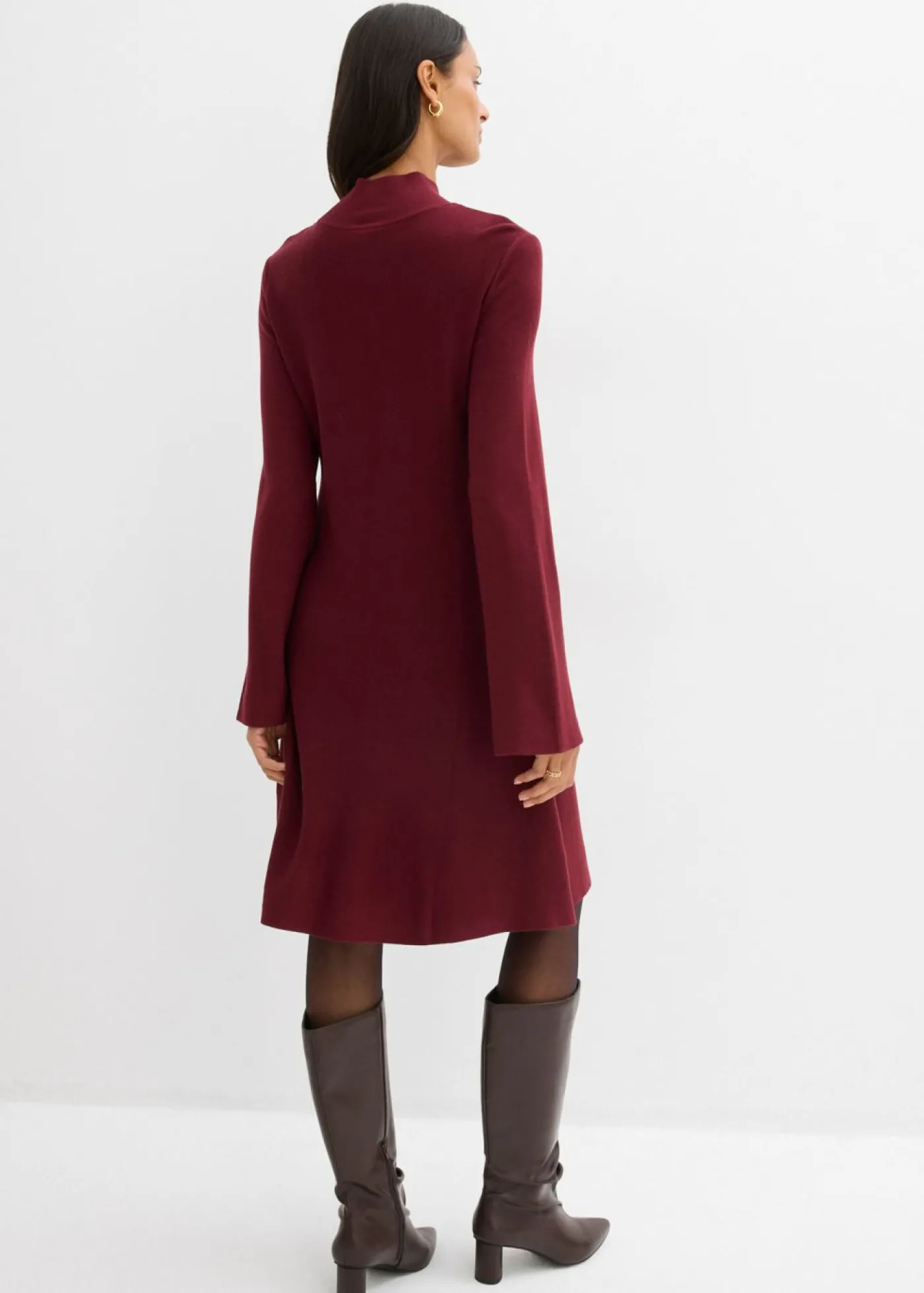 bonprix bonprix Vestido de punto de mezcla de viscosa con línea en A rojo avellana Online