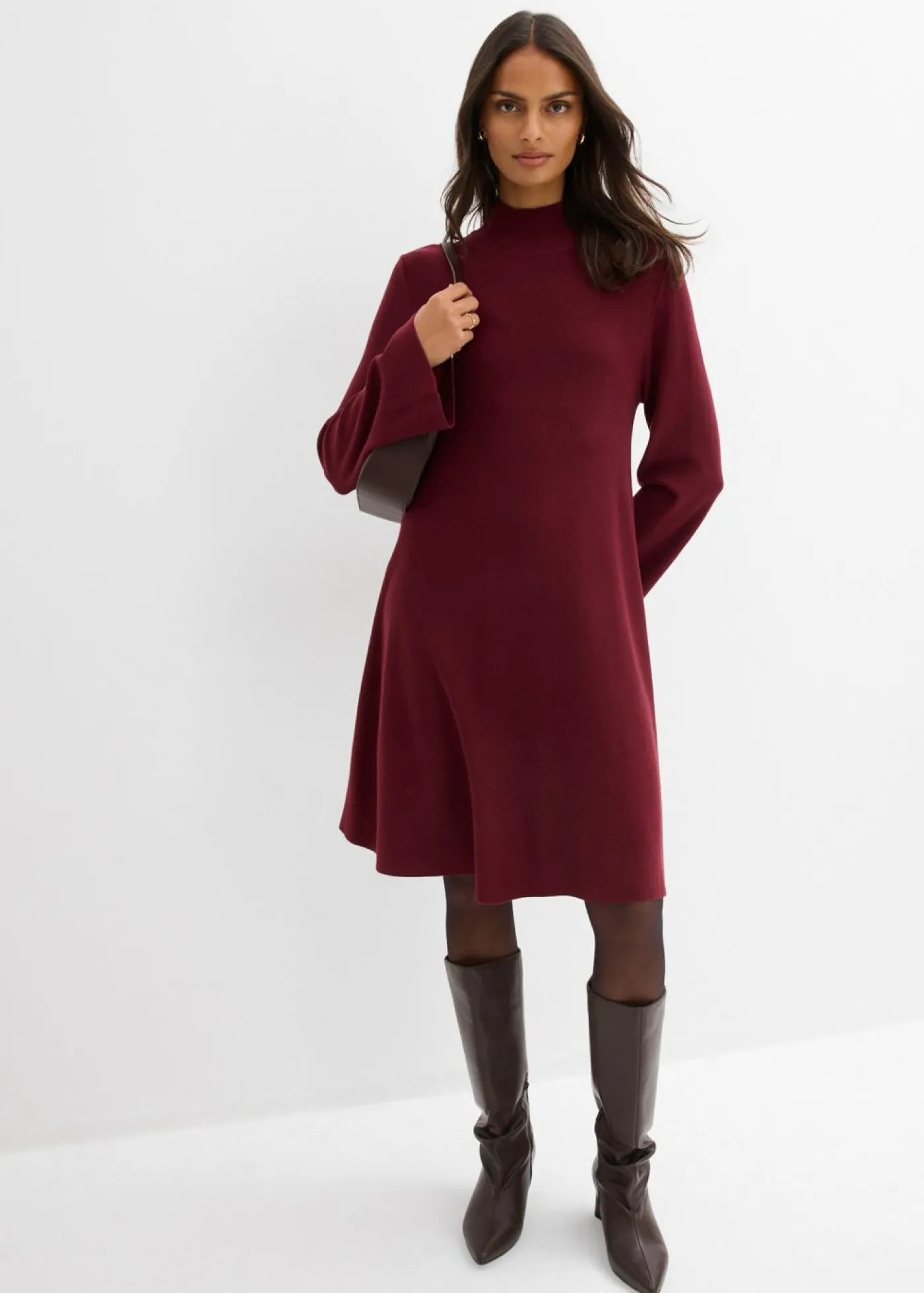 bonprix bonprix Vestido de punto de mezcla de viscosa con línea en A rojo avellana Online