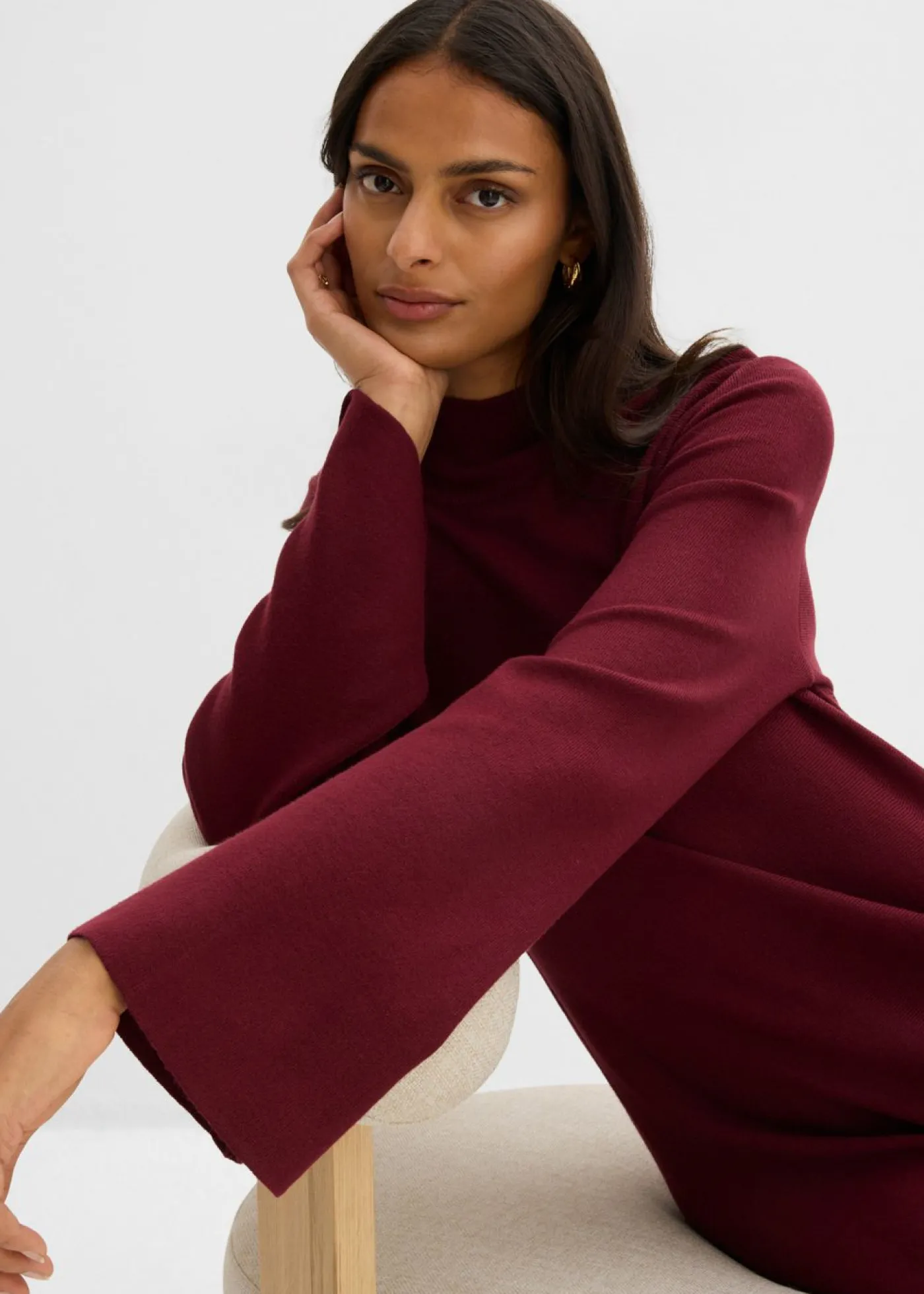 bonprix bonprix Vestido de punto de mezcla de viscosa con línea en A rojo avellana Online