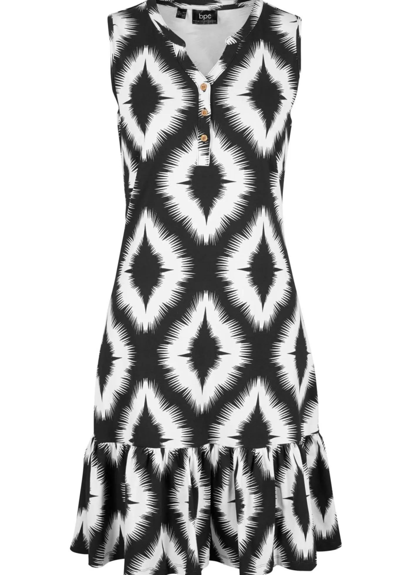 bonprix bonprix Vestido de punto de mezcla de algodón suave Negro con estampado gráfico Sale