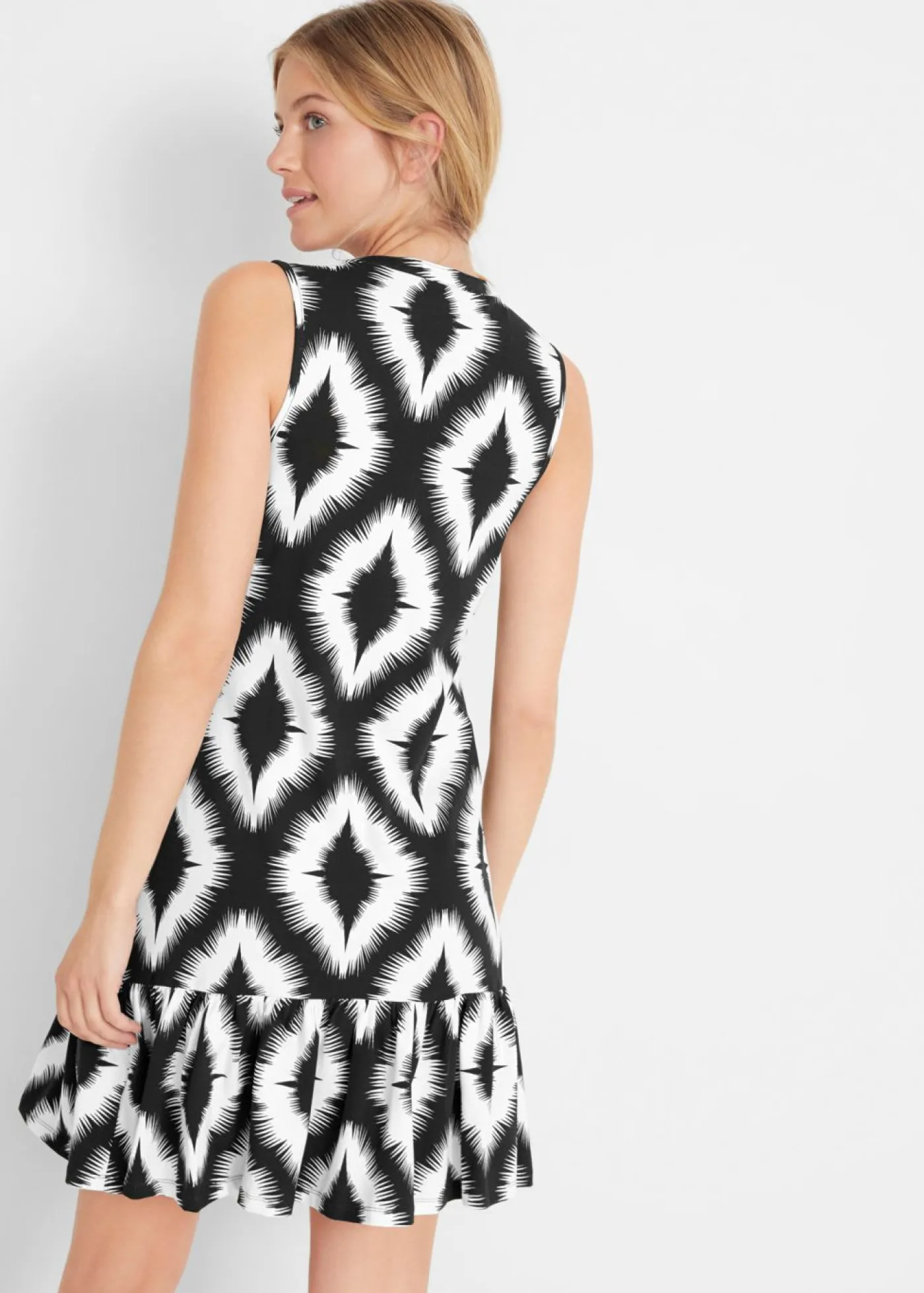 bonprix bonprix Vestido de punto de mezcla de algodón suave Negro con estampado gráfico Sale