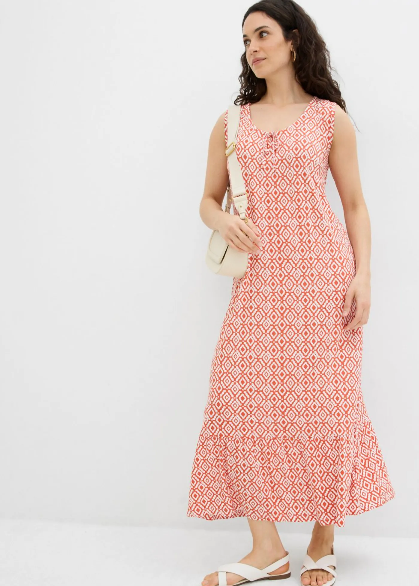 bonprix bonprix Vestido de punto de mezcla de viscosa cayena-blanco lana Clearance