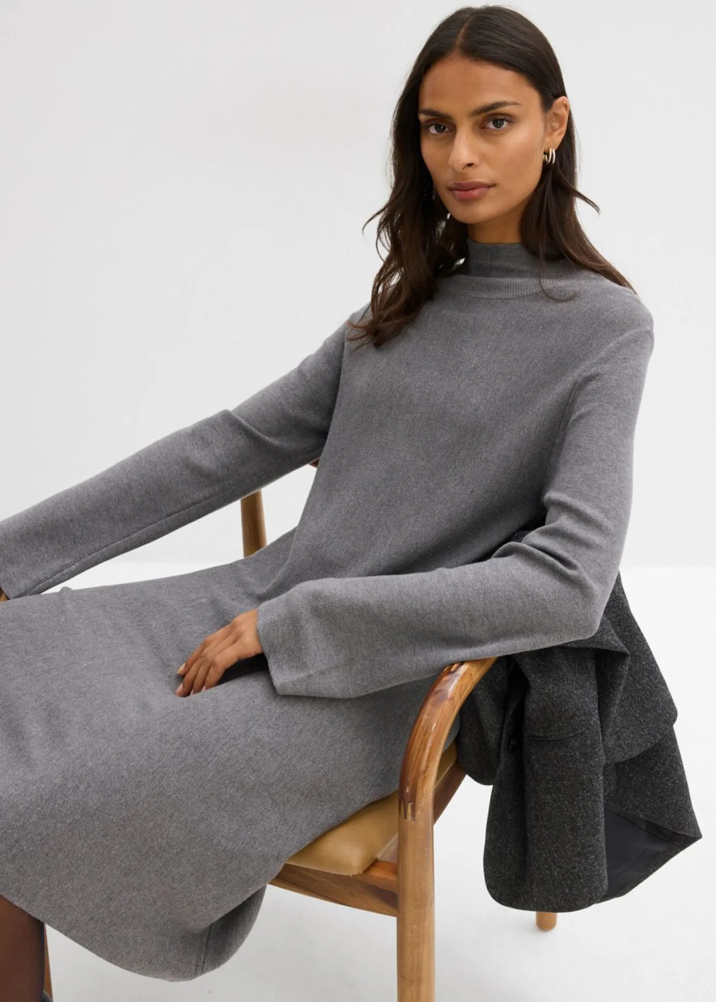 bonprix bonprix Vestido de punto de mezcla de viscosa con línea en A Gris jaspeado Discount