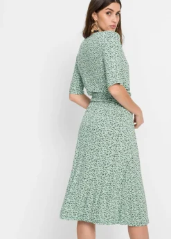 bonprix bonprix Vestido de punto de mezcla de viscosa Verde pastel de flores Clearance