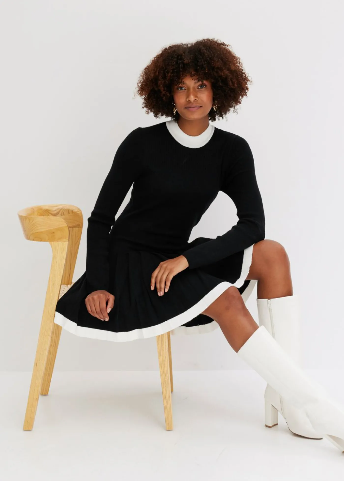 bonprix bonprix Vestido de punto de mezcla de viscosa Negro-blanco Sale