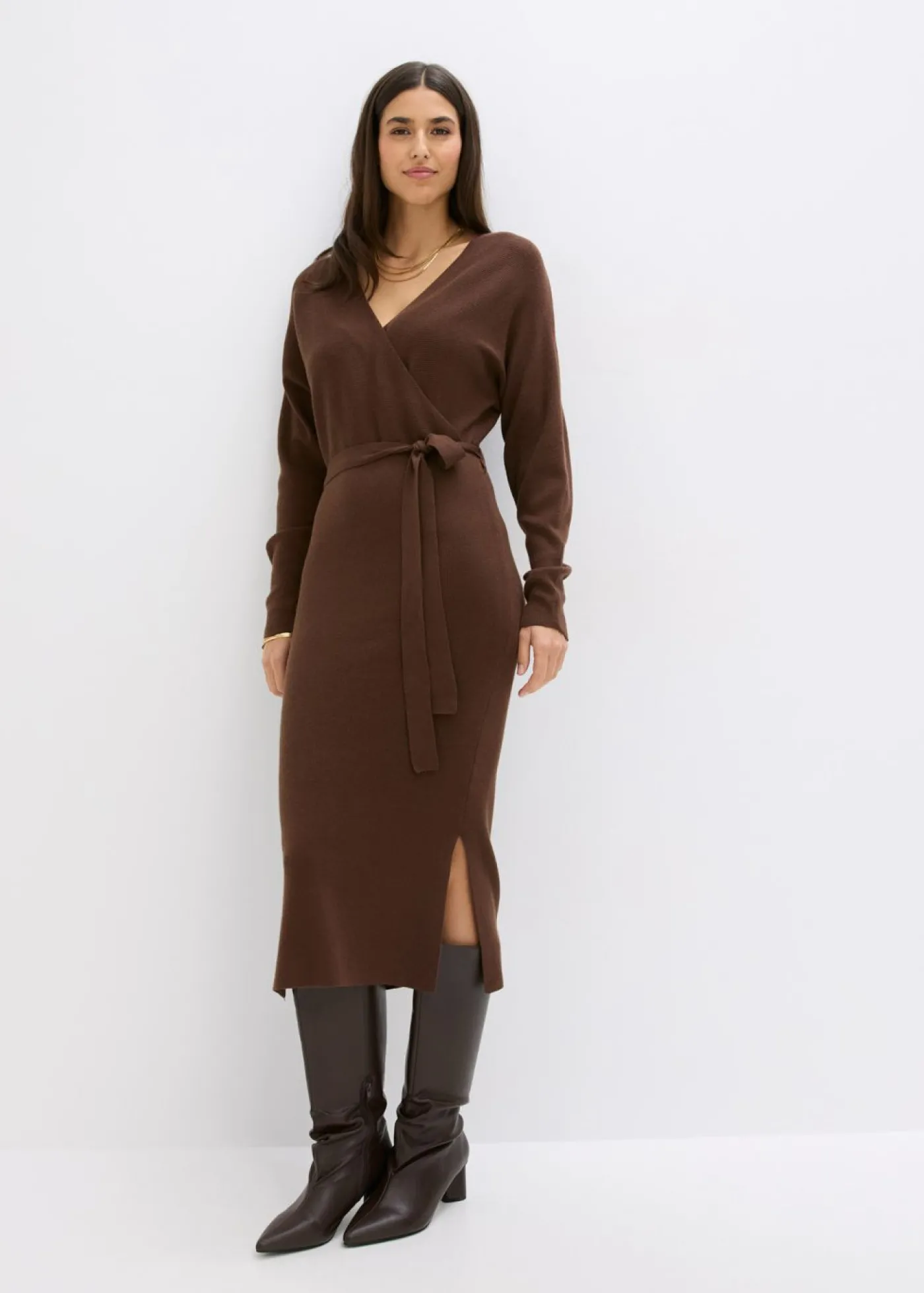 bonprix bonprix Vestido de punto de mezcla de viscosa fluida marrón Discount
