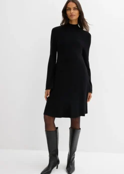 bonprix bonprix Vestido de punto de mezcla de viscosa con línea en A Negro Hot