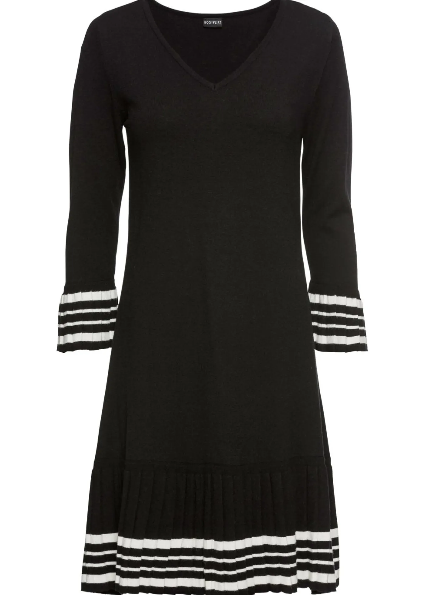 bonprix bonprix Vestido de punto de mezcla de viscosa suave negro/crema suave con rayas Clearance