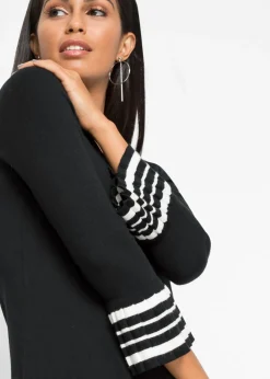 bonprix bonprix Vestido de punto de mezcla de viscosa suave negro/crema suave con rayas Clearance