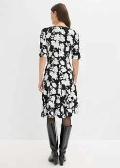 bonprix bonprix Vestido de punto de mezcla de viscosa con drapeado Negro de flores Outlet